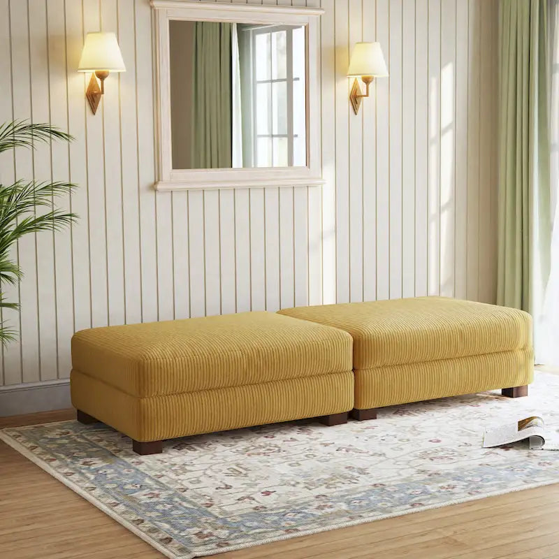 Set of 2 Upholstered Velvet Corduroy Ottoman