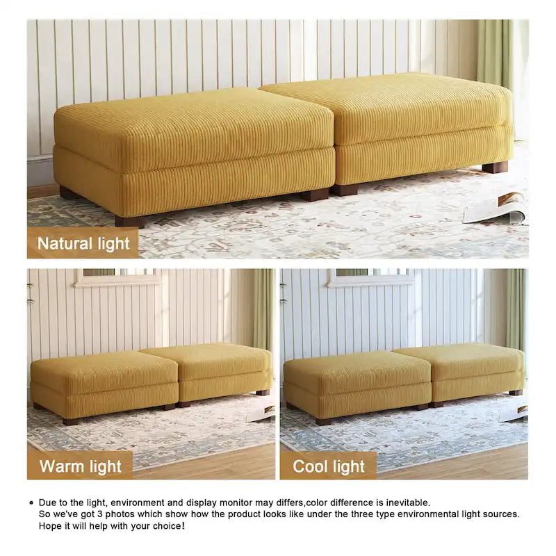 Set of 2 Upholstered Velvet Corduroy Ottoman