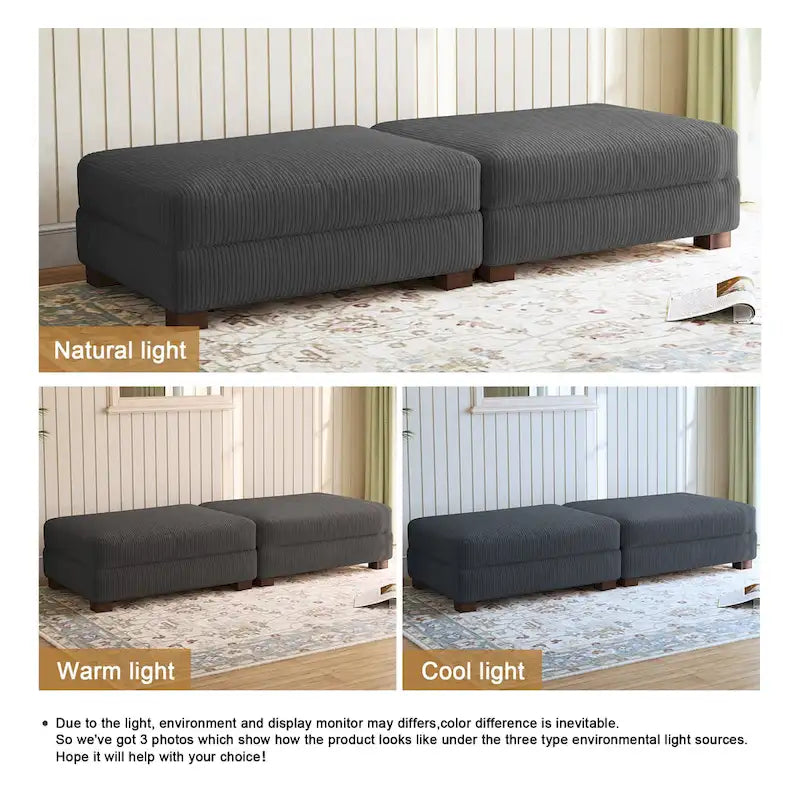 Set of 2 Upholstered Velvet Corduroy Ottoman