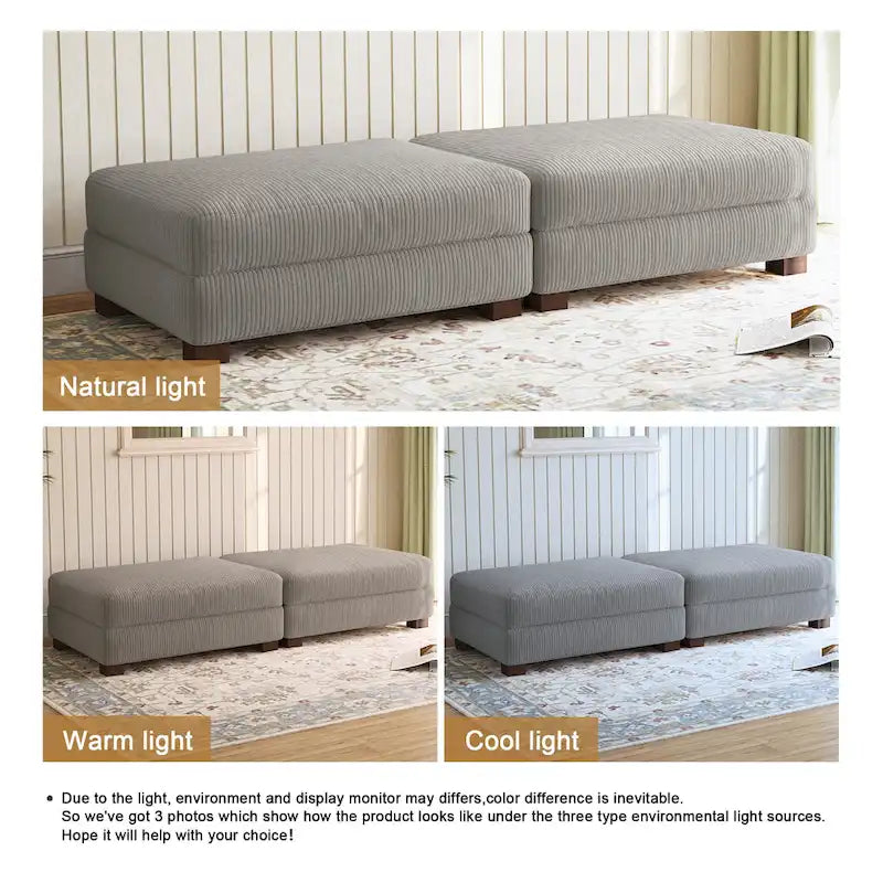 Set of 2 Upholstered Velvet Corduroy Ottoman