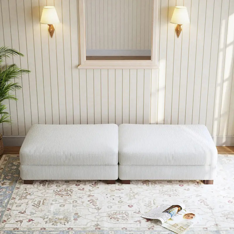 Set of 2 Upholstered Velvet Corduroy Ottoman