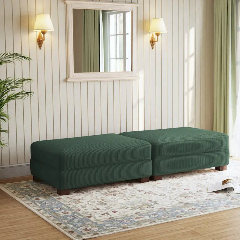 Set of 2 Upholstered Velvet Corduroy Ottoman