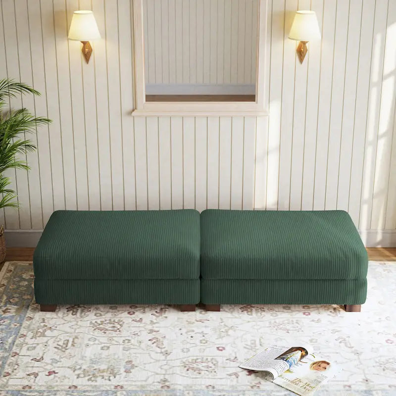 Set of 2 Upholstered Velvet Corduroy Ottoman