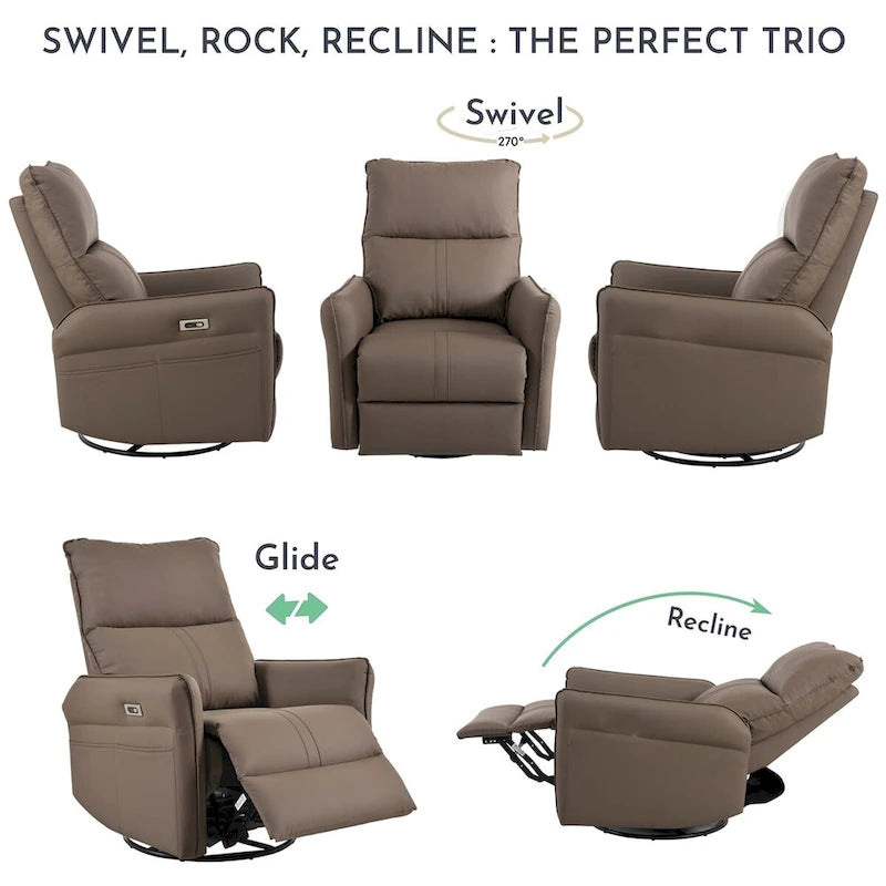 MERAX 270 Power Swivel Rocker Recliner Chair with USB Ports