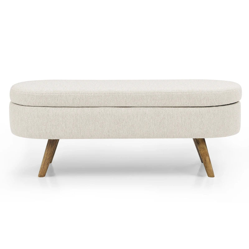 Ottoman Oval Storage Bench with Rubber Wood Legs - 43.5L x 16W x 16H