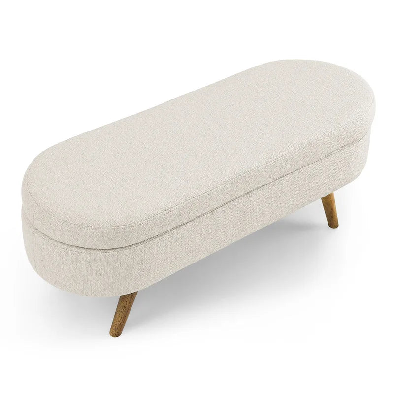 Ottoman Oval Storage Bench with Rubber Wood Legs - 43.5L x 16W x 16H