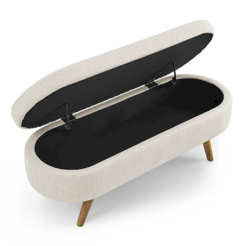 Ottoman Oval Storage Bench with Rubber Wood Legs - 43.5L x 16W x 16H