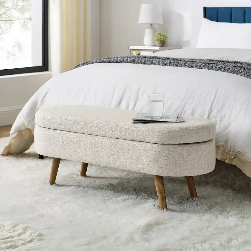 Ottoman Oval Storage Bench with Rubber Wood Legs - 43.5L x 16W x 16H