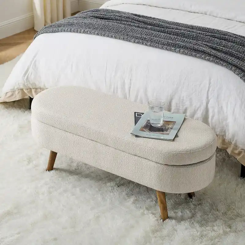 Ottoman Oval Storage Bench with Rubber Wood Legs - 43.5L x 16W x 16H