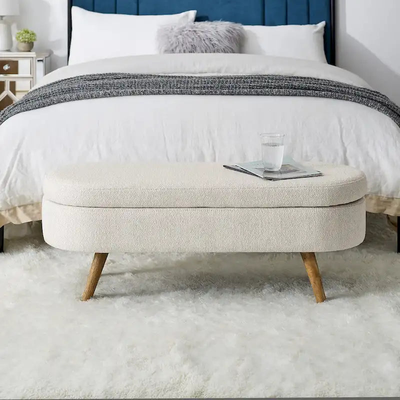 Ottoman Oval Storage Bench with Rubber Wood Legs - 43.5L x 16W x 16H