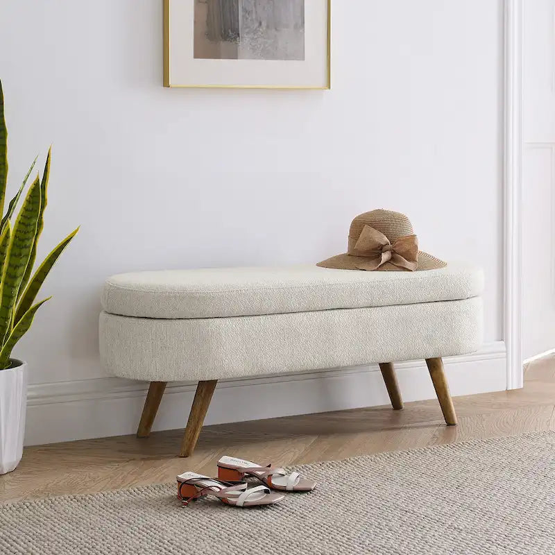 Ottoman Oval Storage Bench with Rubber Wood Legs - 43.5L x 16W x 16H