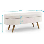 Ottoman Oval Storage Bench with Rubber Wood Legs - 43.5L x 16W x 16H