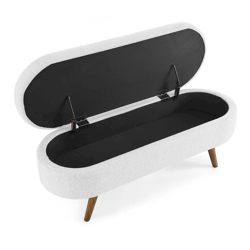 Ottoman Oval Storage Bench with Rubber Wood Legs - 43.5L x 16W x 16H