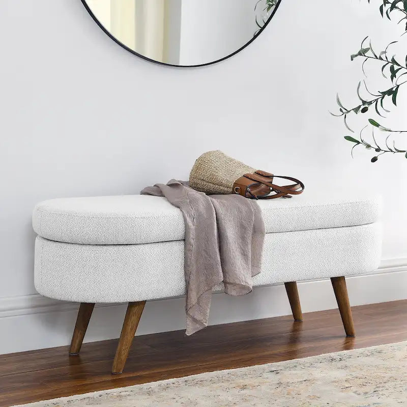 Ottoman Oval Storage Bench with Rubber Wood Legs - 43.5L x 16W x 16H
