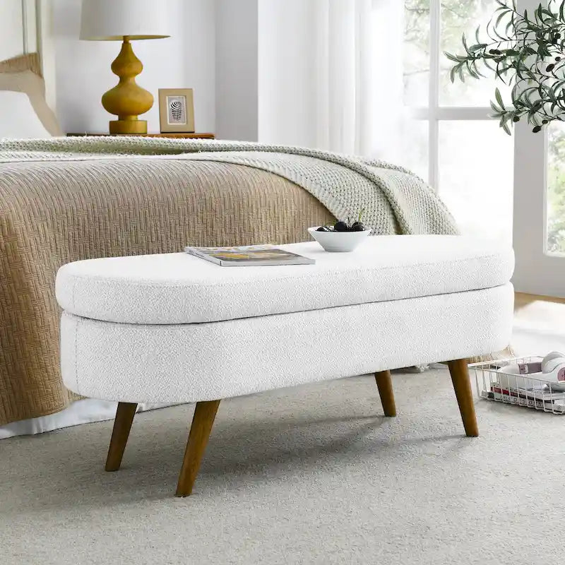 Ottoman Oval Storage Bench with Rubber Wood Legs - 43.5L x 16W x 16H
