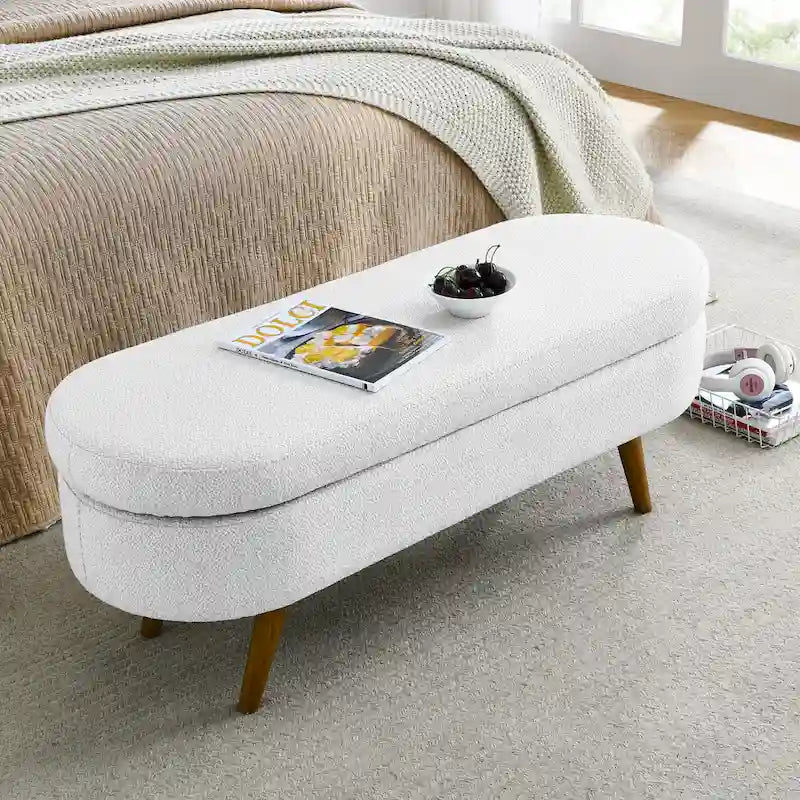 Ottoman Oval Storage Bench with Rubber Wood Legs - 43.5L x 16W x 16H