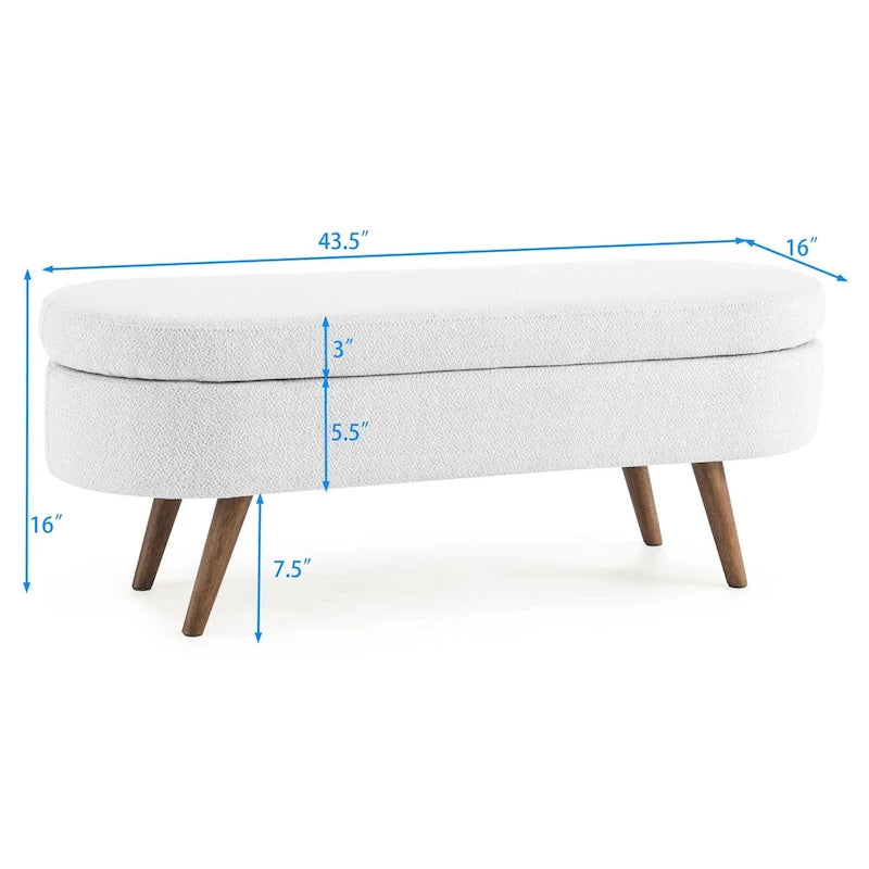 Ottoman Oval Storage Bench with Rubber Wood Legs - 43.5L x 16W x 16H