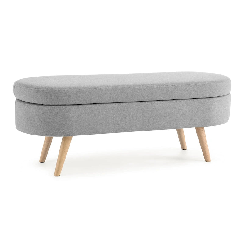 Ottoman Oval Storage Bench with Rubber Wood Legs - 43.5L x 16W x 16H