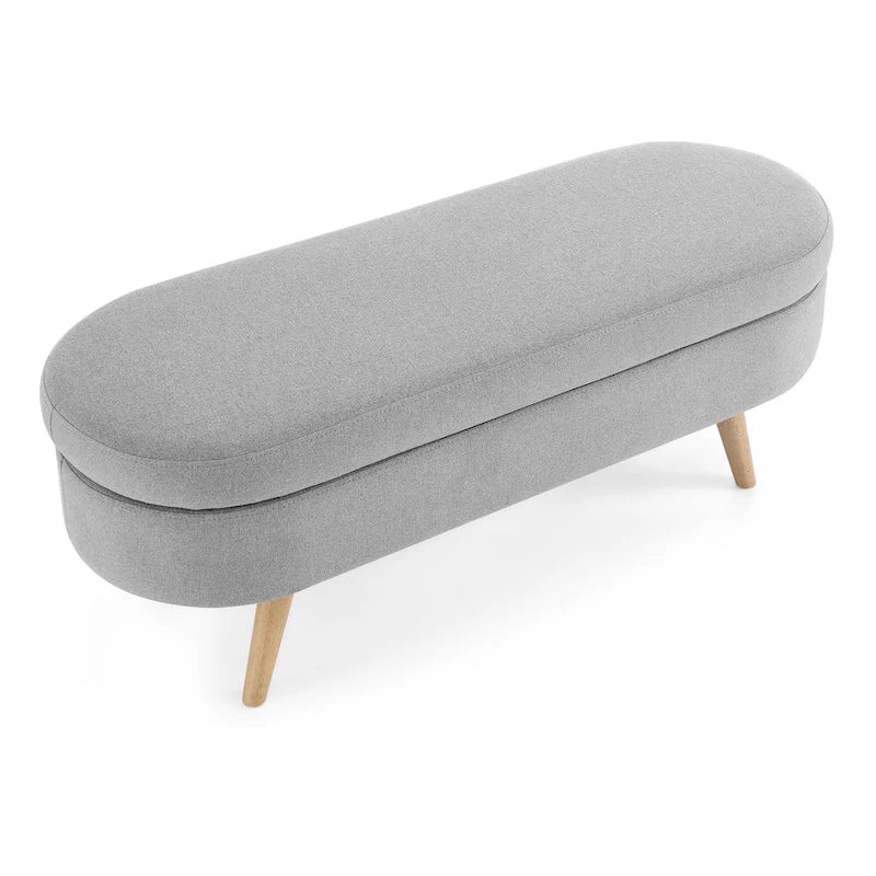 Ottoman Oval Storage Bench with Rubber Wood Legs - 43.5L x 16W x 16H