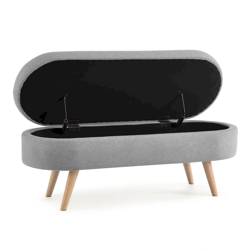 Ottoman Oval Storage Bench with Rubber Wood Legs - 43.5L x 16W x 16H