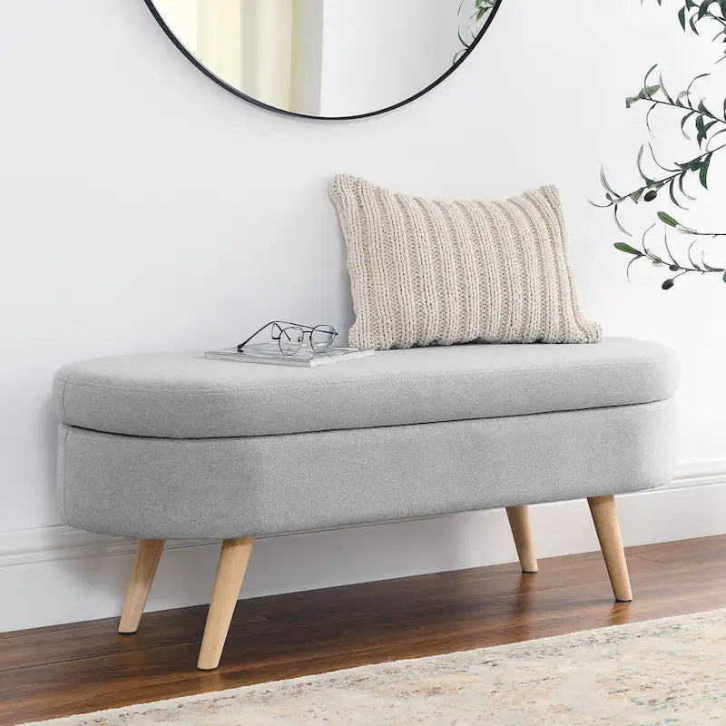 Ottoman Oval Storage Bench with Rubber Wood Legs - 43.5L x 16W x 16H