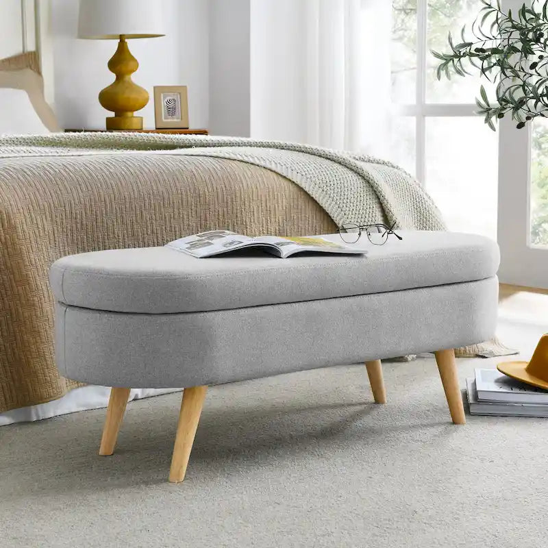 Ottoman Oval Storage Bench with Rubber Wood Legs - 43.5L x 16W x 16H