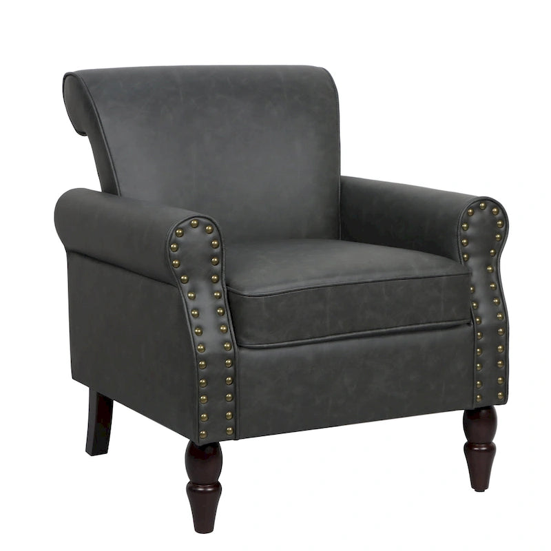 Nailheads Accent Chair Faux Leather Armchair