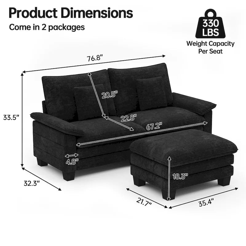 Modular Sectional Sofa, Comfy Cloud Couch Sectional Sofa with Ottoman, Deep Seat Sofa Sleeper for Living Room
