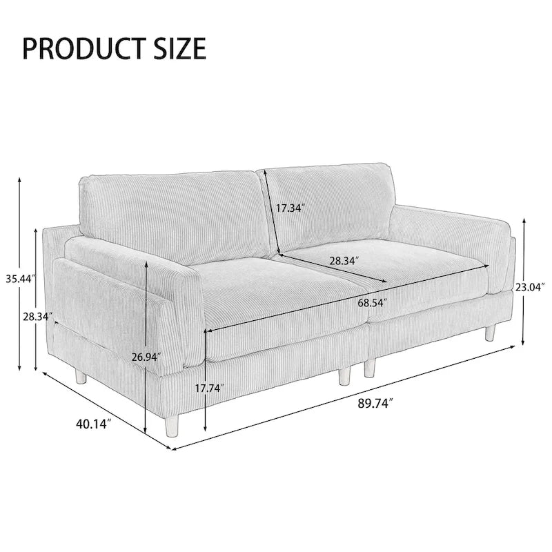 90 Corduroy Sectional Sofa Lounge Sleeper Sofa