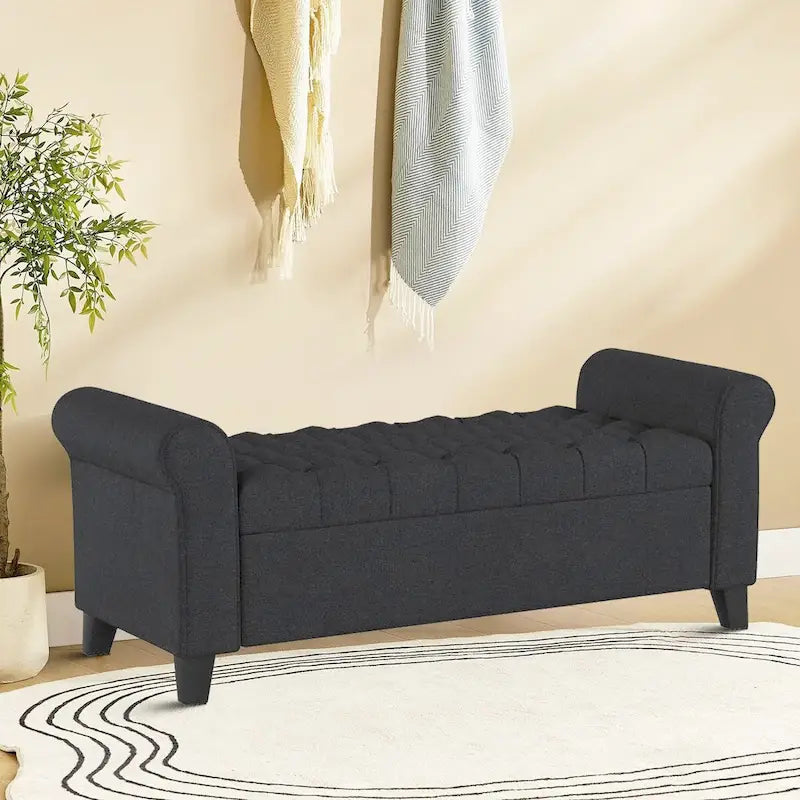 Modern Stylish Upholstered Storage Bench with Flip Top