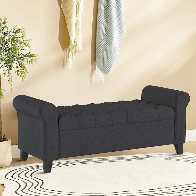 Modern Stylish Upholstered Storage Bench with Flip Top