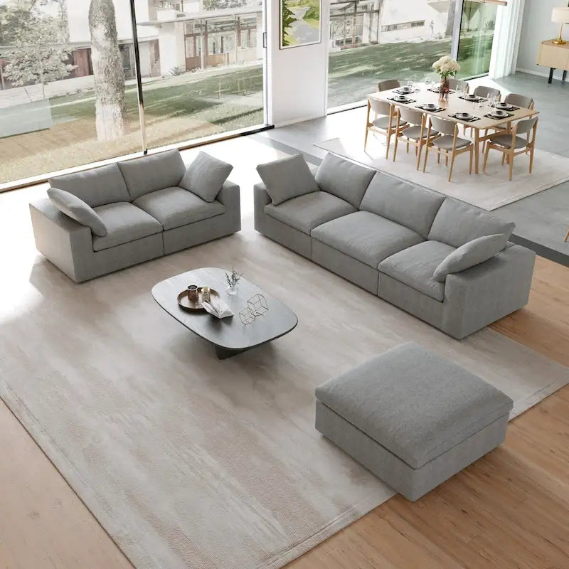 3PCS Living Room Sofa Set,Modern Living Room Sofa with Storage Ottoman