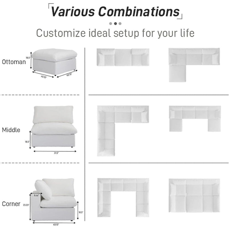 3PCS Living Room Sofa Set,Modern Living Room Sofa with Storage Ottoman