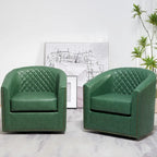 KINWELL 29 Wide Tufted PU Leather Swivel Barrel Chair (Set of 2)