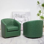 KINWELL 29 Wide Tufted PU Leather Swivel Barrel Chair (Set of 2)