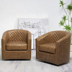 KINWELL 29 Wide Tufted PU Leather Swivel Barrel Chair (Set of 2)