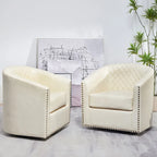KINWELL 29 Wide Tufted PU Leather Swivel Barrel Chair (Set of 2)