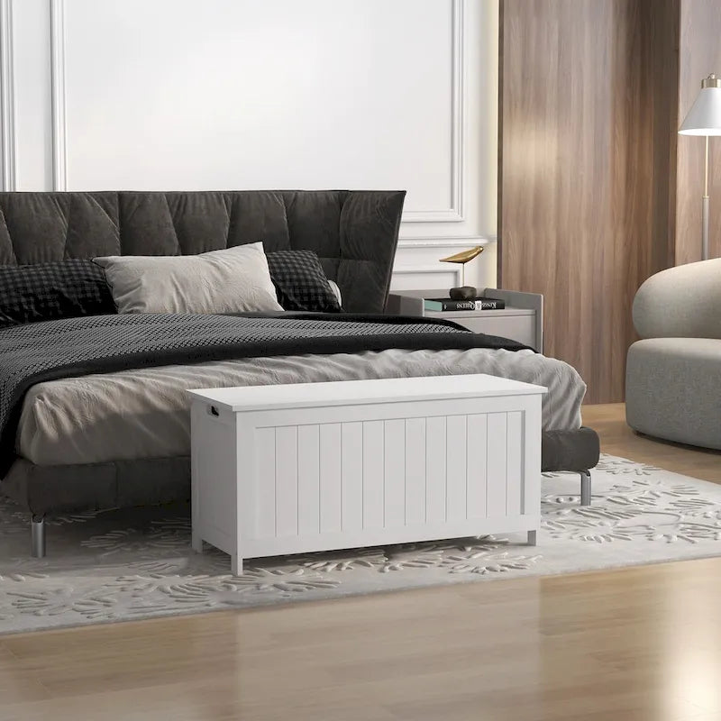 HOMCOM Storage Chest, Wooden Box with 2 Safety Hinges and Cut-out Handles, Modern Storage Trunk for Living Room, Entryway