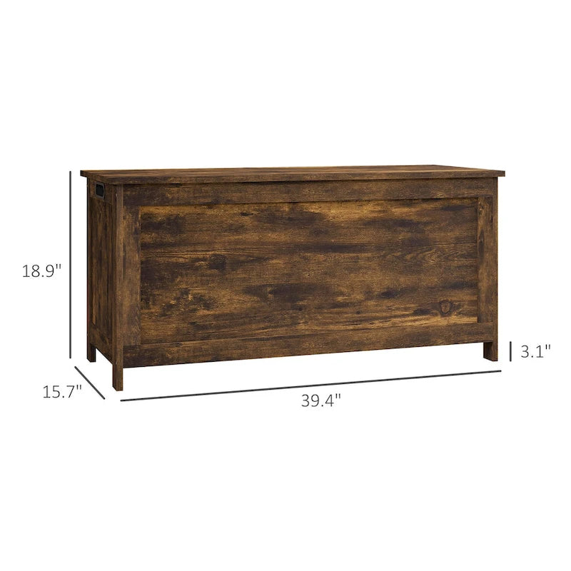 HOMCOM Storage Chest, Wooden Box with 2 Safety Hinges and Cut-out Handles, Modern Storage Trunk for Living Room, Entryway
