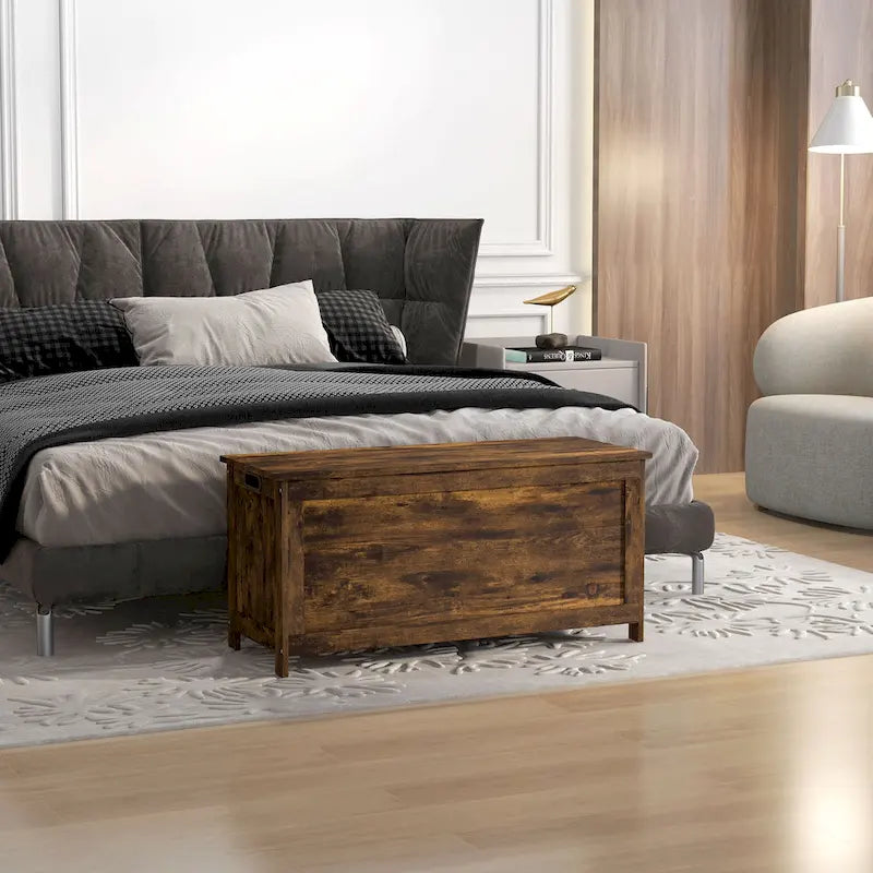 HOMCOM Storage Chest, Wooden Box with 2 Safety Hinges and Cut-out Handles, Modern Storage Trunk for Living Room, Entryway