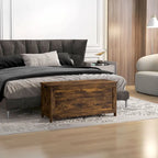 HOMCOM Storage Chest, Wooden Box with 2 Safety Hinges and Cut-out Handles, Modern Storage Trunk for Living Room, Entryway