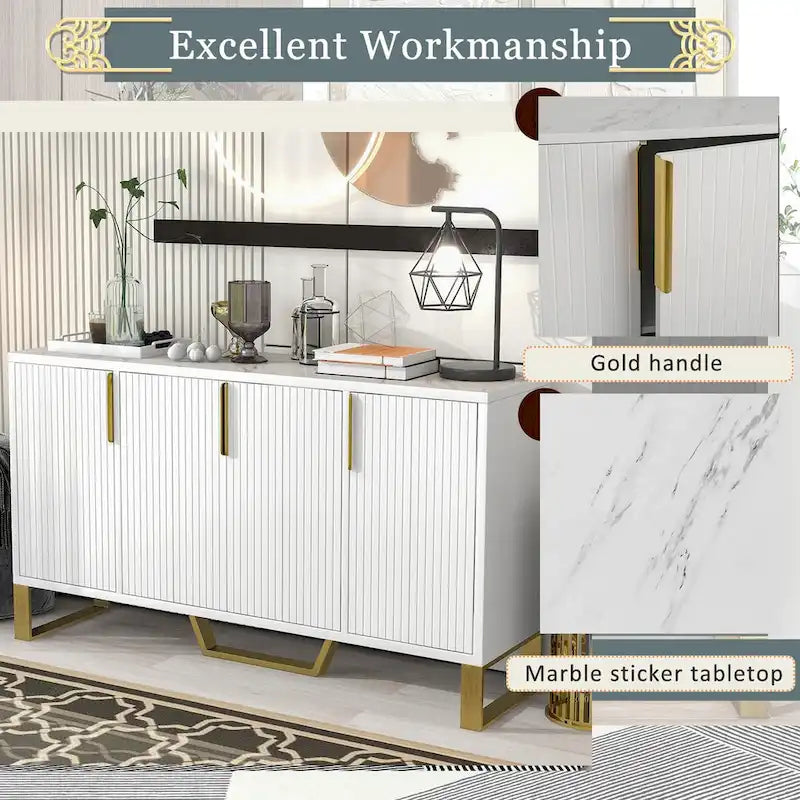 Modern sideboard with Four Doors, Metal handles & Legs and Adjustable Shelves Kitchen Cabinet