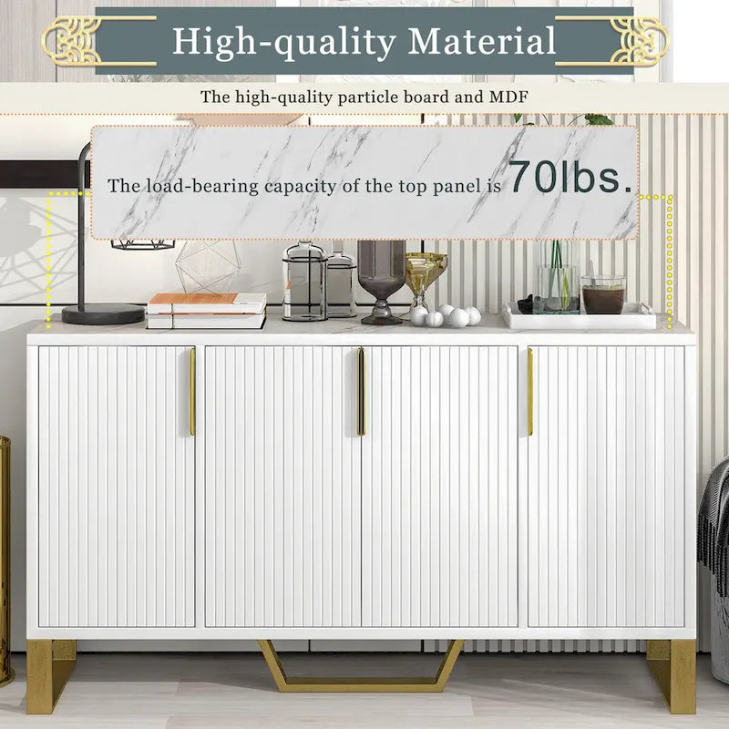 Modern sideboard with Four Doors, Metal handles & Legs and Adjustable Shelves Kitchen Cabinet