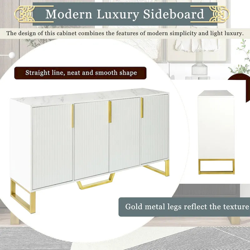 Modern sideboard with Four Doors, Metal handles & Legs and Adjustable Shelves Kitchen Cabinet