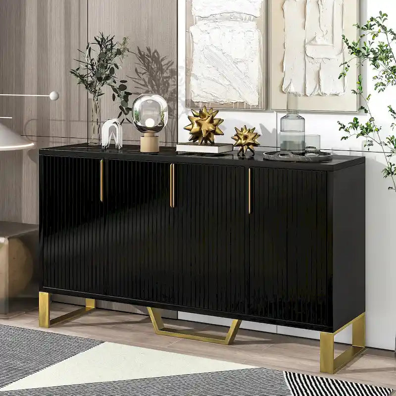 Modern sideboard with Four Doors, Metal handles & Legs and Adjustable Shelves Kitchen Cabinet
