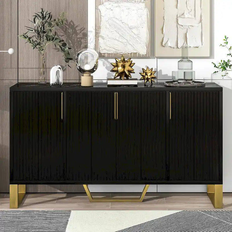 Modern sideboard with Four Doors, Metal handles & Legs and Adjustable Shelves Kitchen Cabinet
