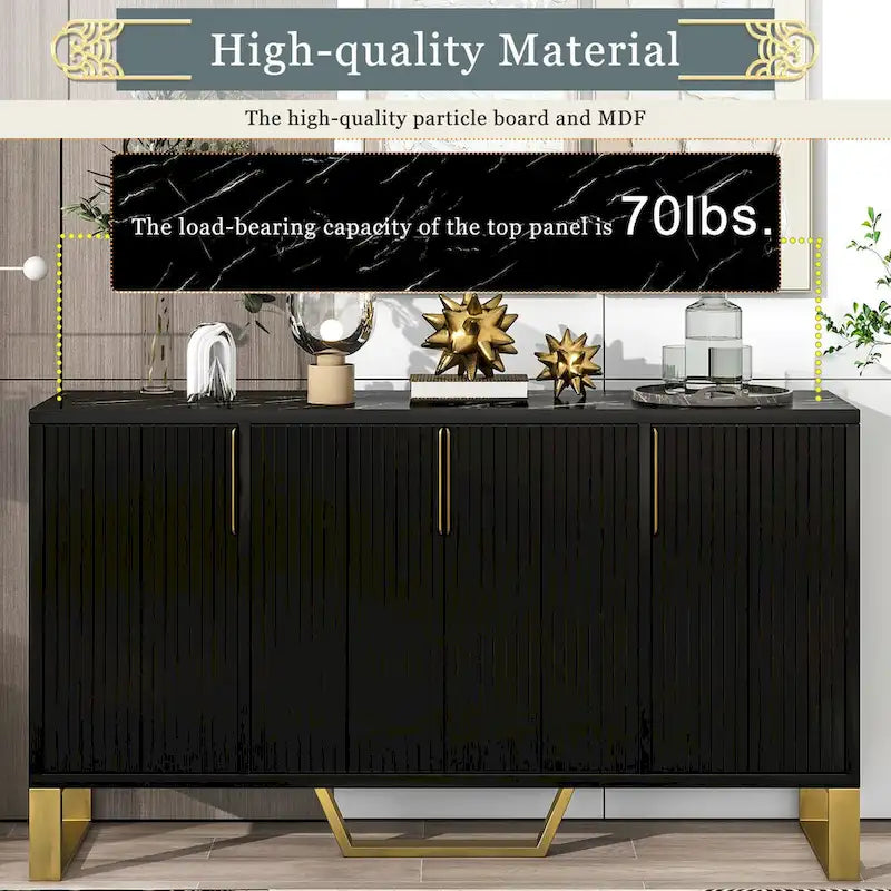 Modern sideboard with Four Doors, Metal handles & Legs and Adjustable Shelves Kitchen Cabinet