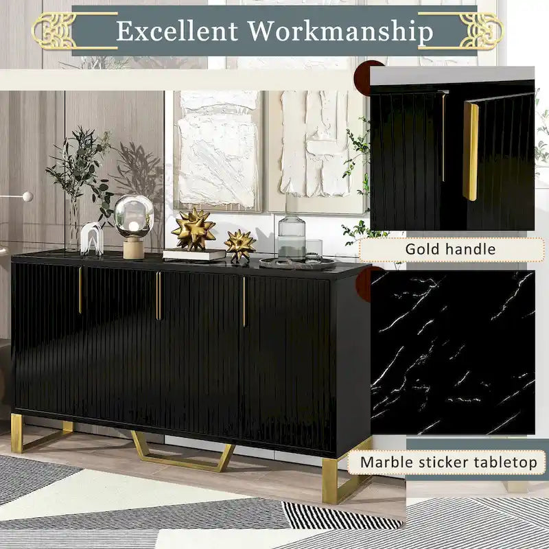 Modern sideboard with Four Doors, Metal handles & Legs and Adjustable Shelves Kitchen Cabinet