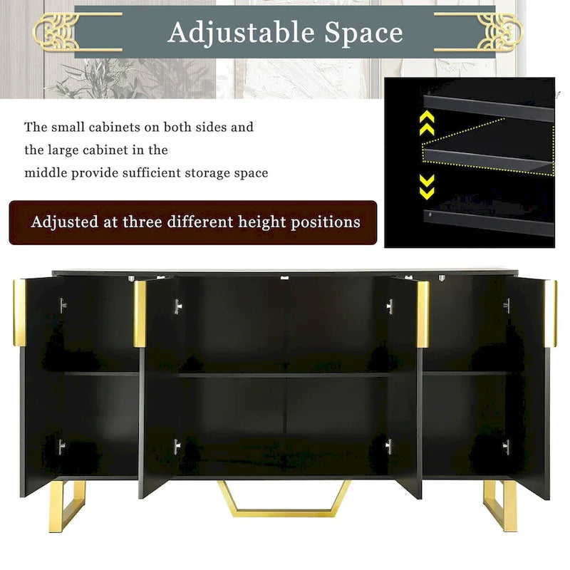 Modern sideboard with Four Doors, Metal handles & Legs and Adjustable Shelves Kitchen Cabinet