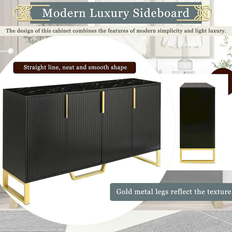 Modern sideboard with Four Doors, Metal handles & Legs and Adjustable Shelves Kitchen Cabinet